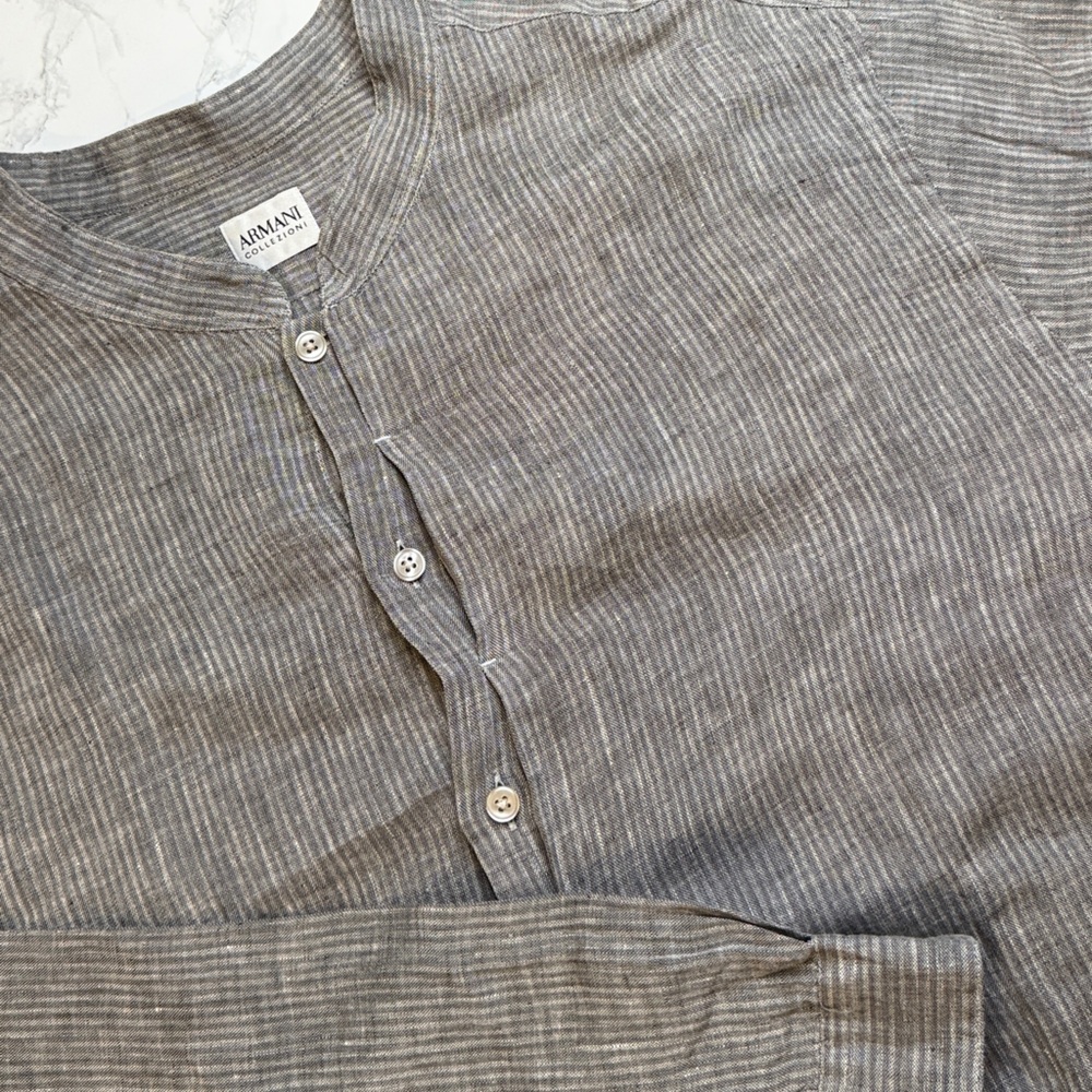 Armani Collezioni Linen Mandarin Collar Shirt Y2K Italian XXL